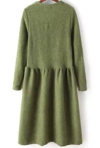 Green Round Neck Long Sleeve Knit Dress Shein Sheinside