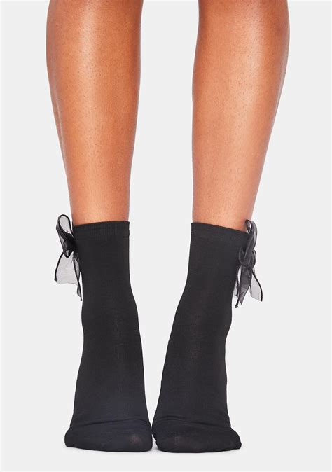 Sheer Mesh Bow Ankle Socks Black Dolls Kill