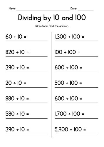 Dividing By 10 And 100 Division Worksheets Teaching Resources