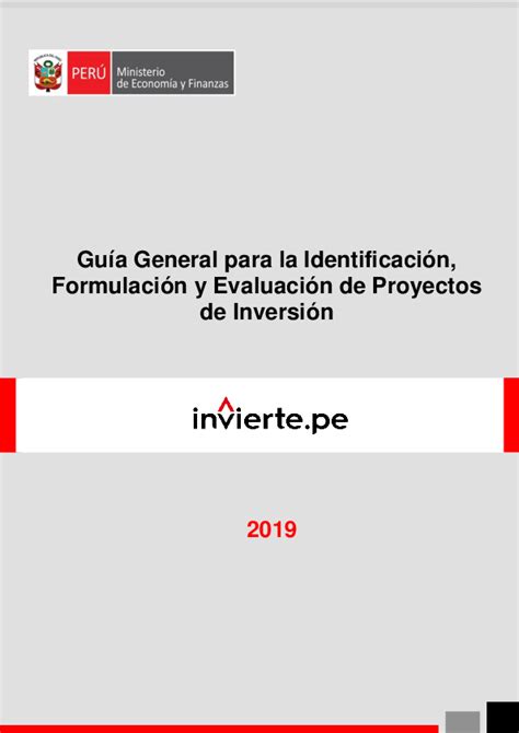 Pdf 2019 Guía General Para La Identificación Formulación Y Evaluación De Proyectos De Inversión