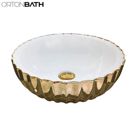 Ortonbath Round Classic Middle East Glossy Thin Edge Gold Bathroom