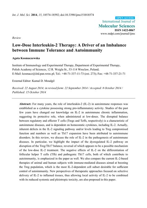 (PDF) Low-Dose Interleukin-2 Therapy: A Driver of an Imbalance between Immune Tolerance and ...