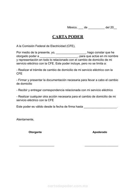 Carta Poder Para Cambio De Domicilio Cfe Ejemplos