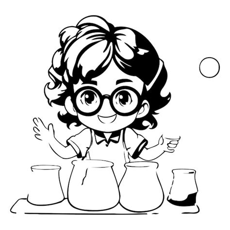 Premium Vector | Cute little girl doing science experiments Vector ...