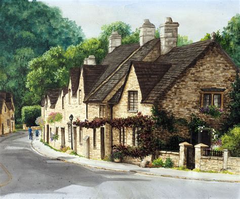 Cotswold Street 20x24 Acrylic Painting On Canvas Of A Street In The