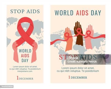 Weltaidstag Reihe Von Plakaten Bewusstsein Für Aids Menschen Unterschiedlicher Hautfarbe