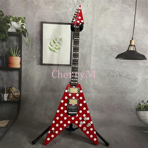 Red White Randy Rhoads Polka Dot V Electric Guitar 2 Humbuckers Chrome Hardware Ebay