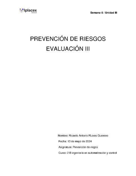 Prueba De Prevenci N De Riesgos Prevenci N De Riesgos Evaluaci N