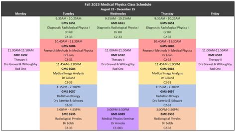 Fall 2023 Class Schedule Medical Physics College Of Medicine