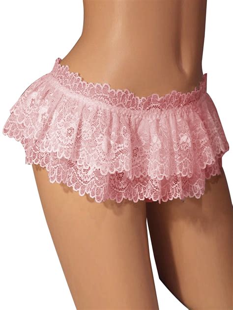 Skksst Womens Floral Lace Ruffle Skirted Thong Underwear Tulle Lingerie