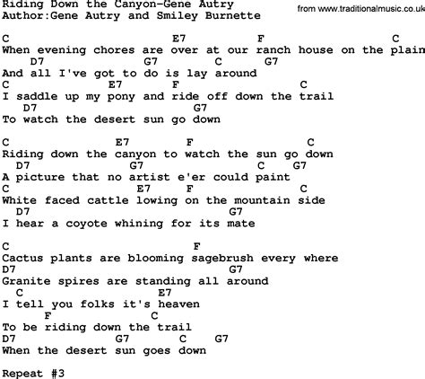 Country Music Riding Down The Canyon Gene Autry Lyrics And Chords