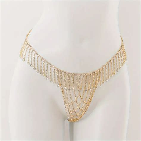 Luxury Shiny Hollow Crop Top Chest Chain Underwear Thong Temu