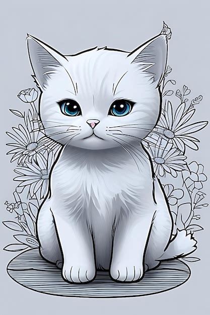 Gato Bonito Dos Desenhos Animados Fundo Branco Foto Premium