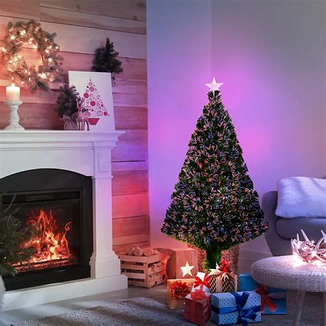 Homcom Pre Lit Fibre Optic Artificial Christmas Tree Holiday Xmas Décor