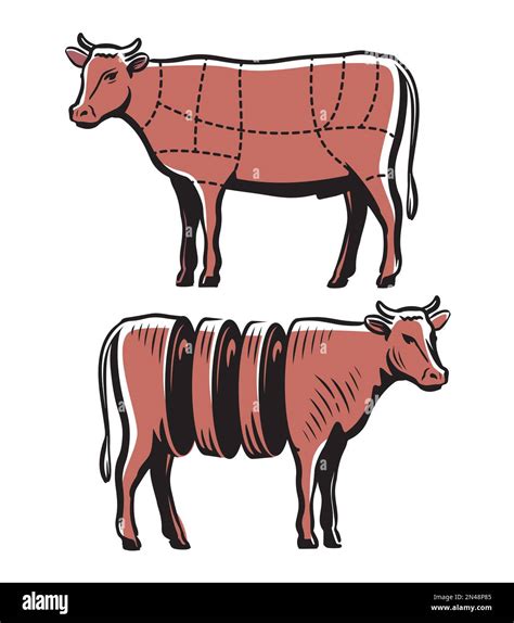 Bull, Beef meat diagram, scheme. Butchery symbol with cow meat cuts ...