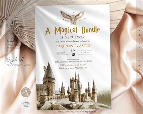 Editable Wizard Baby Shower Invitation Magical Bundle On The Way