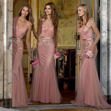 2016 Beautiful Blush Pink Bridesmaid Dress With Ribbon Sash Floor Long