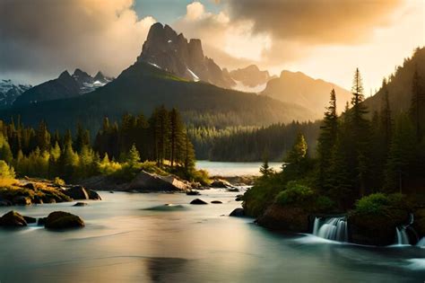 Premium AI Image | a waterfall in the mountains