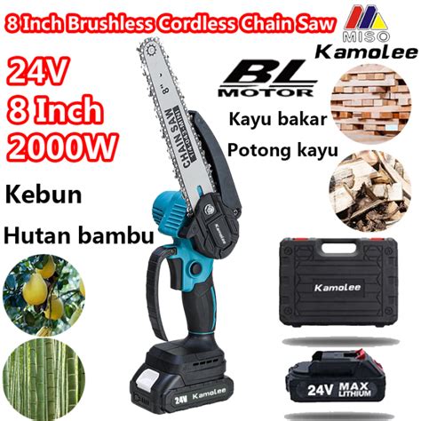 Kamolee Tool 24V 8 Inch Brushless Cordless Chain Saw 2000W Mini Genggam