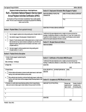 Fillable Online Hhs FORM PHS 6301 1 Ruth L Kirschstein National