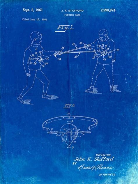 Somerset House Images PP804 FADED BLUEPRINT FENCING GAME PATENT POSTER