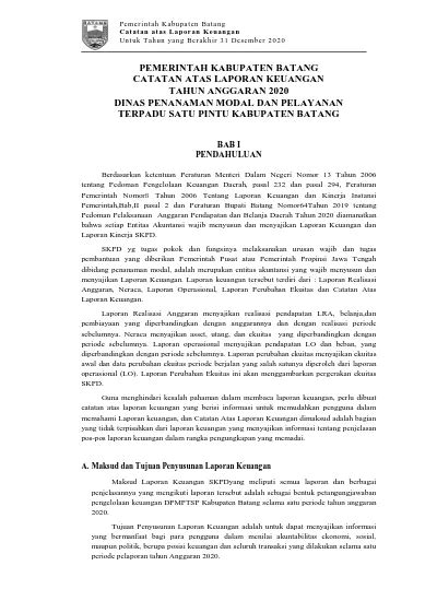 Pemerintah Kabupaten Batang Catatan Atas Laporan Keuangan Tahun