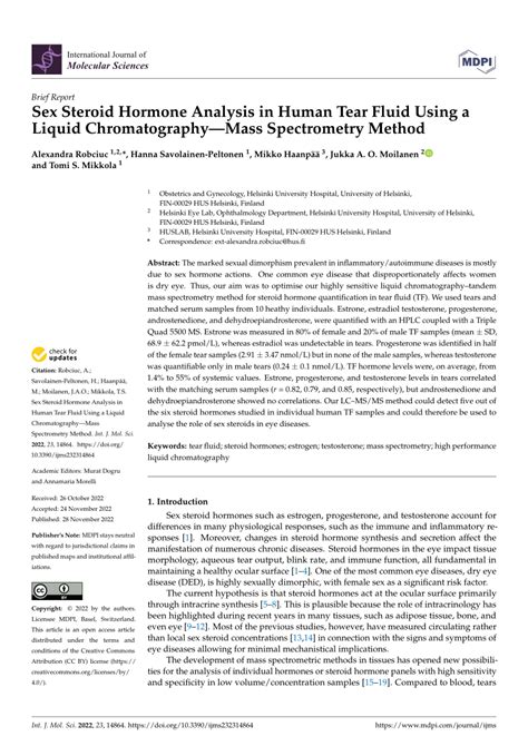 Pdf Sex Steroid Hormone Analysis In Human Tear Fluid Using A Liquid Chromatography—mass