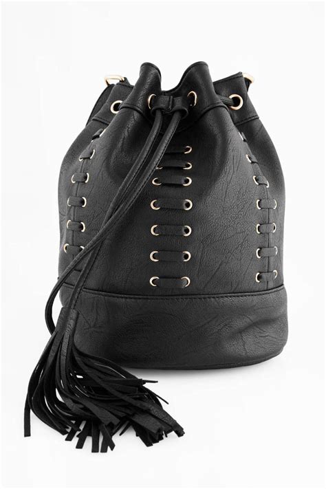 Vegan Leather Bucket Bag - Black Purse With Gold Hardware - Bucket Bag ...