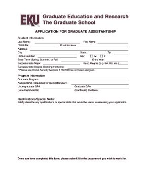 Application For Graduate Assistantship The Graduate School Fill And