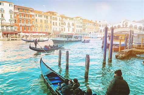 Panoramic View Of Famous Canal Grande From Famous Rialto Bridge At