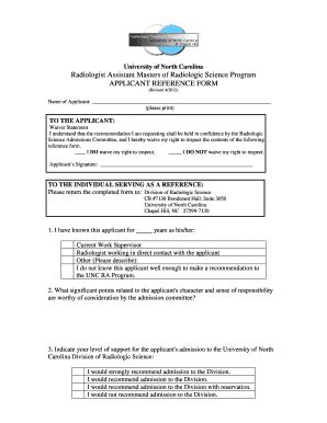 Fillable Online Med Unc Ra Applicant Reference Form University Of