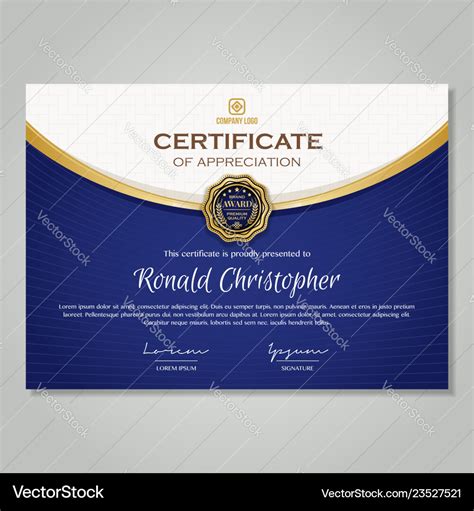 Luxury Gold Blue Certificate Template Royalty Free Vector