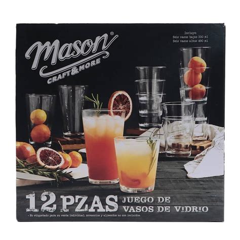 Juego de Vasos Mason Craft More Cristal Varios Tamaños 12 Piezas Walmart