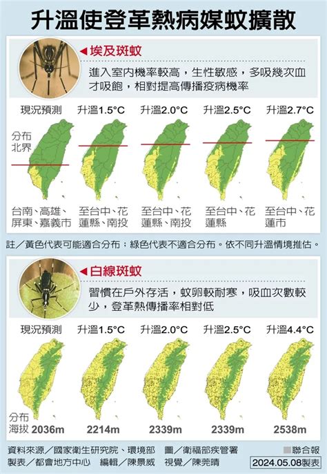 登革熱地圖：埃及斑蚊、白線斑蚊恐因升溫「北漂」？一圖看可能擴散範圍 遠見雜誌