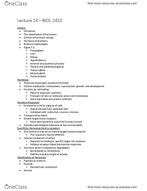 Biol Lecture Notes Spring Lecture Hormone Secretion