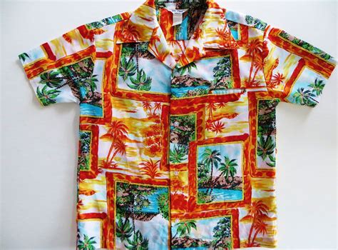 Vintage Kai Nani Hawaiian Shirt Retro 70s Flare Collar Palms Islands