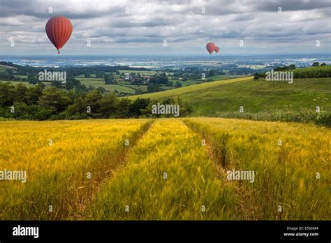 Hot Air Balloons Drifting Over Fields And Meadows Of The East Yorkshire