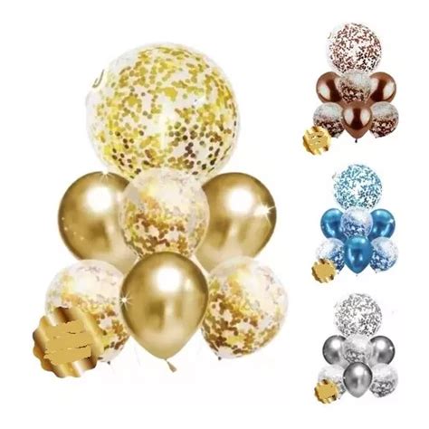 Set 9 Globos Cristal Confetti Chrome Esfera Gigante Cotillon