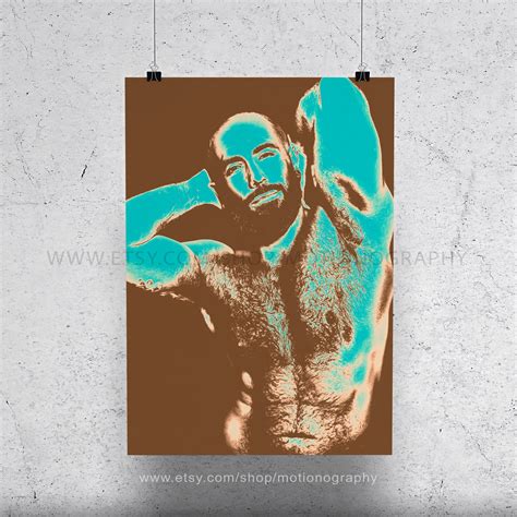 Man Beard Muscle Gay Graphic Design Art Duo Tone Wall Print Unique Artwork Photography