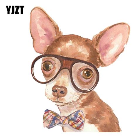 YJZT 11.6CM*13.2CM A Hand Painted Cartoon Dog With Glasses Car Sticker ...