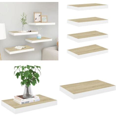 Schweberegale 4 Stk Eichen Optik und Weiß 50x23x3 8 cm MDF Wandregal