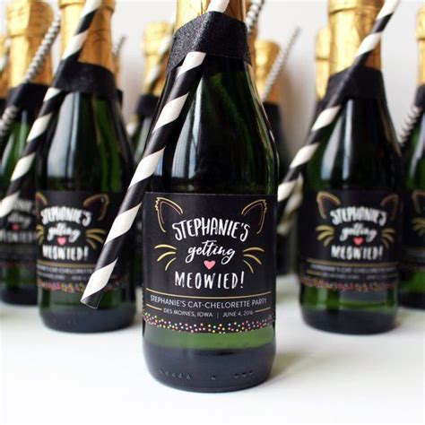 Mini Champagne Bottle Labels Cat Bachelorette Favor Cat Engagement T Catchelorette Party