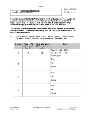 Fillable Online Name Date 1 22 2013 PreAlgebra Investigation