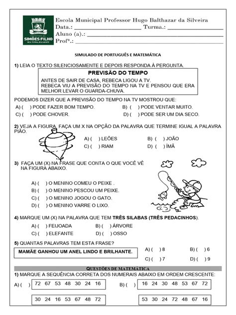 Simulado 2 Ano Fundamental Pdf - Simulado 2 Ano | PDF