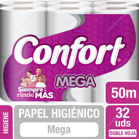 Papel Higiénico Confort Mega Doble Hoja 50 Mts C U 32 Unid Clean Queen