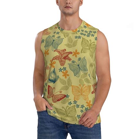 Easygdp Floral With Butterflies Men S Breathable Tank Tops Sleeveless