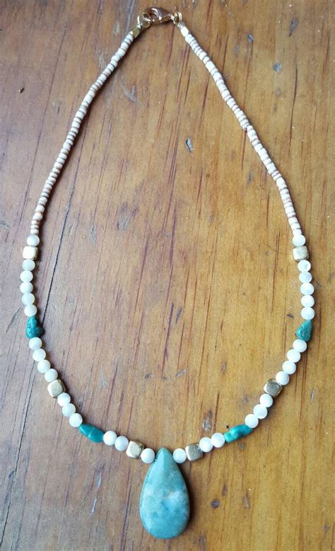 Green Amazonite Pendant Necklace Conus Shell Heishi Mother Of Pearl