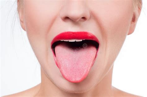 Female Tongue and Red Painted Lips Stock Photo - Image of female, cosmetic: 97804730