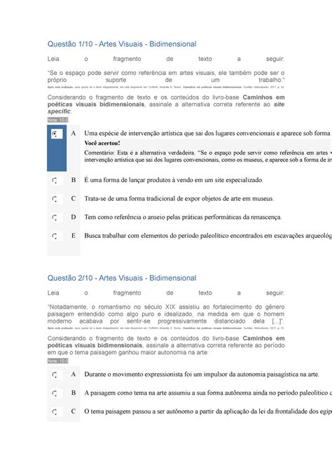 Apol bidimensional apol Questão 1 10 Artes Visuais