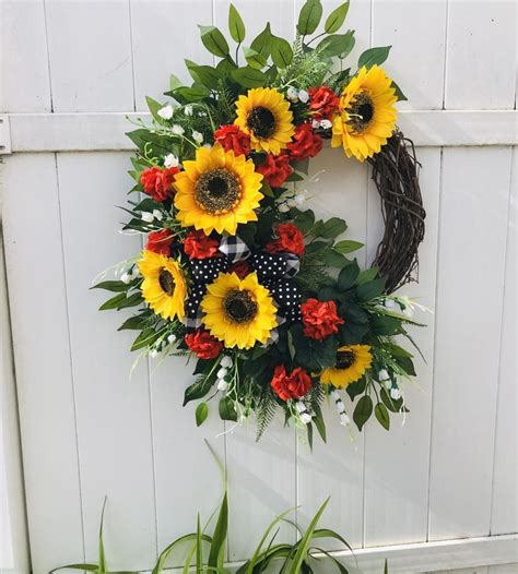 Sunflower Wreath Front Door Decor Etsy Sunflower Wreaths Wreaths